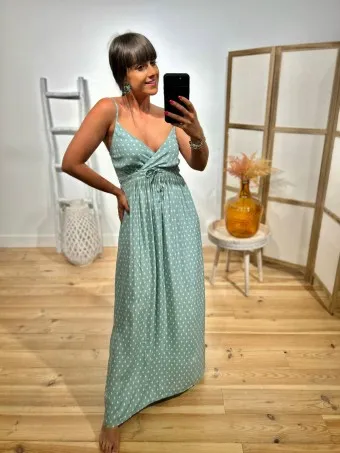 Vestido Largo Estampado ARINOE Aguamarina
