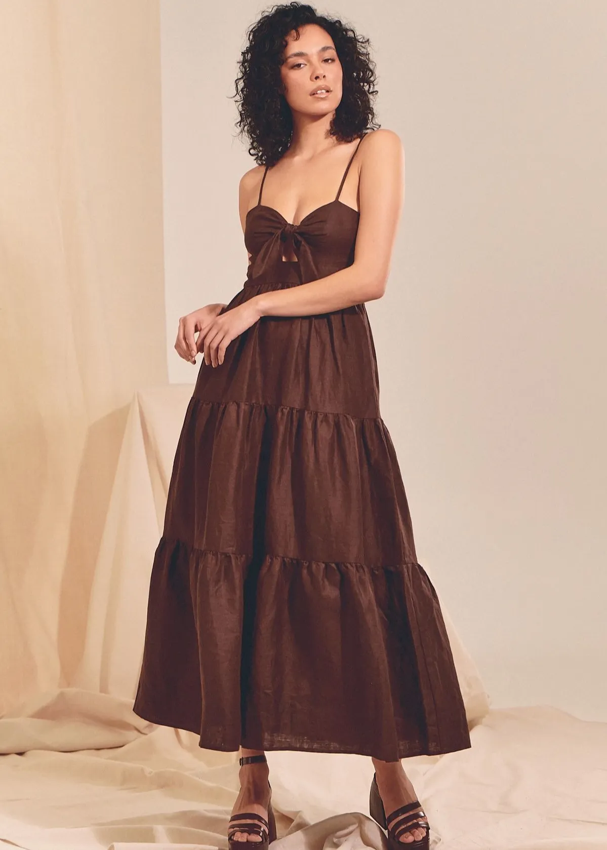 Vestido Lino Chocolate Bambi Maxi