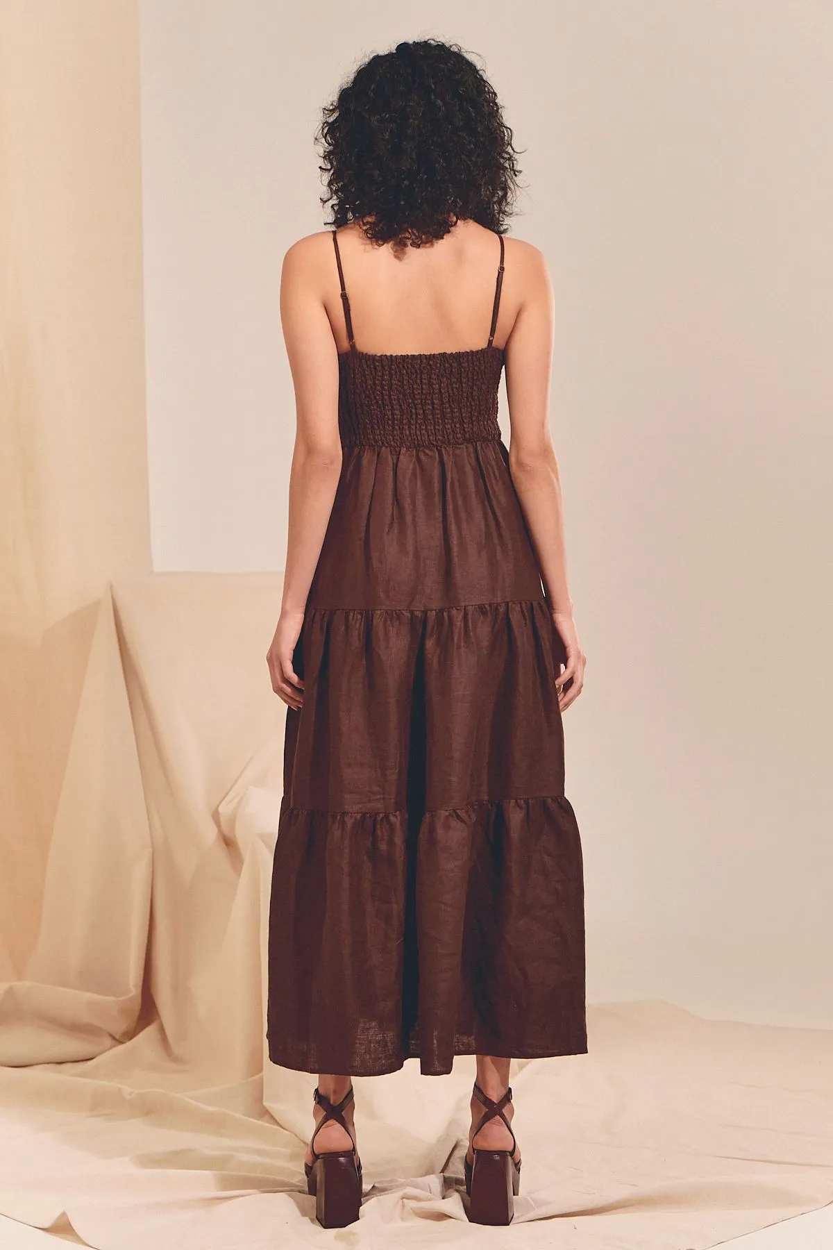 Vestido Lino Chocolate Bambi Maxi