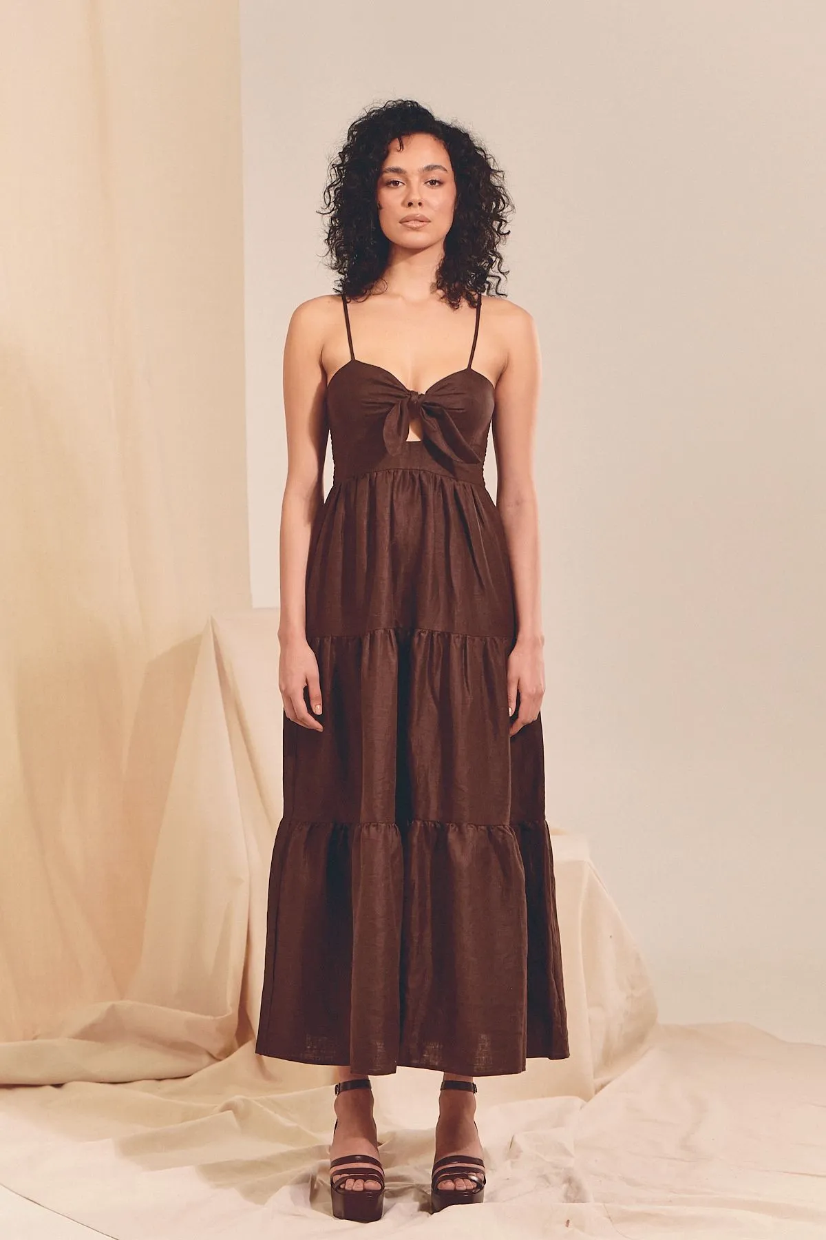 Vestido Lino Chocolate Bambi Maxi