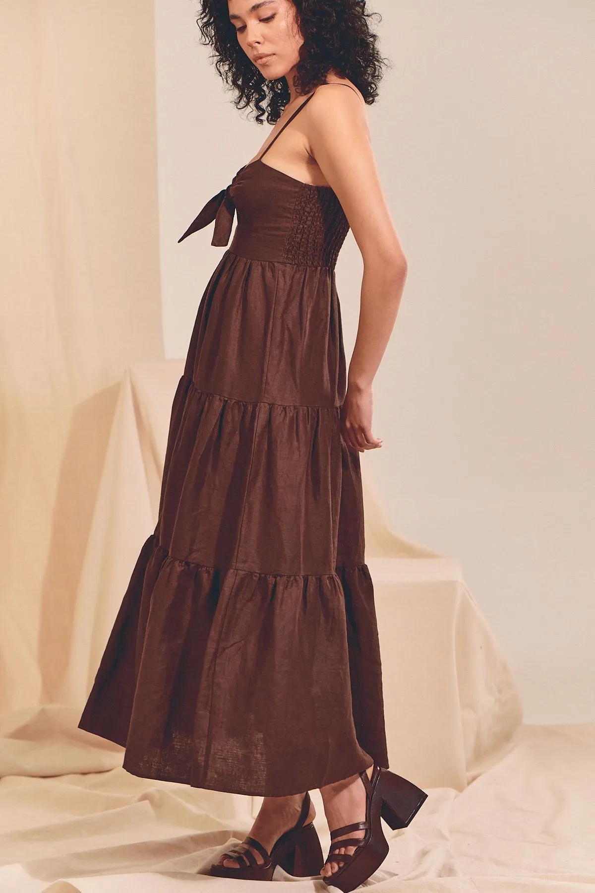 Vestido Lino Chocolate Bambi Maxi