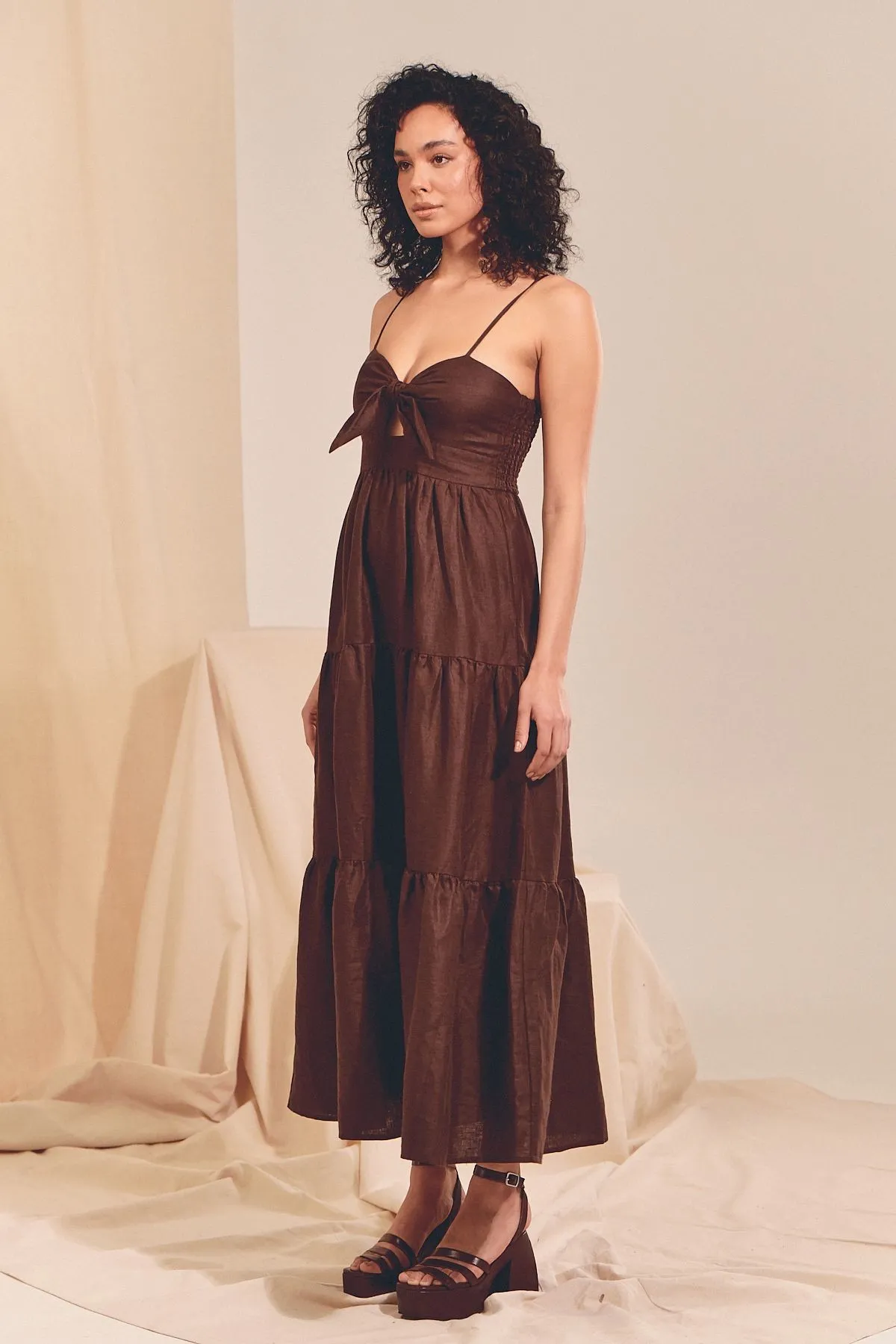 Vestido Lino Chocolate Bambi Maxi