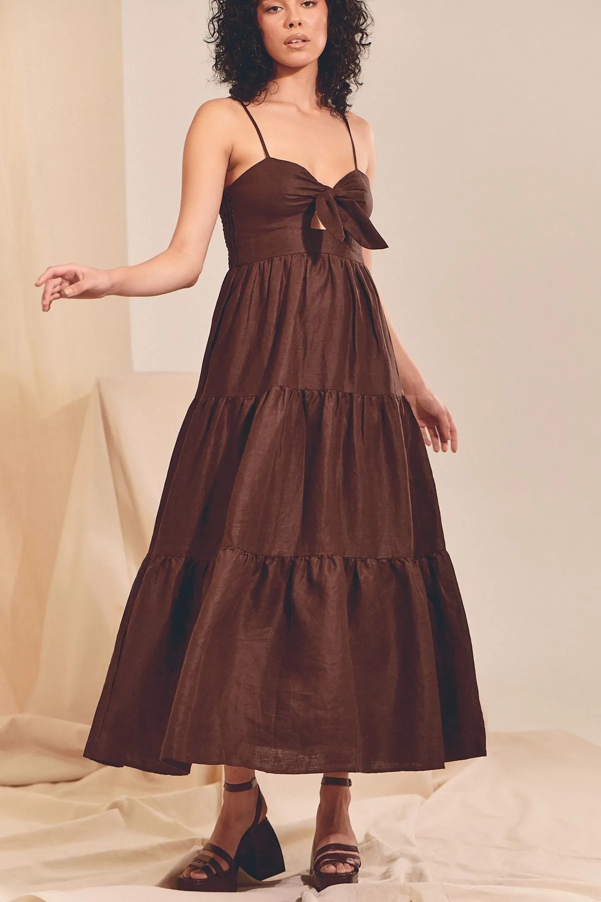 Vestido Lino Chocolate Bambi Maxi