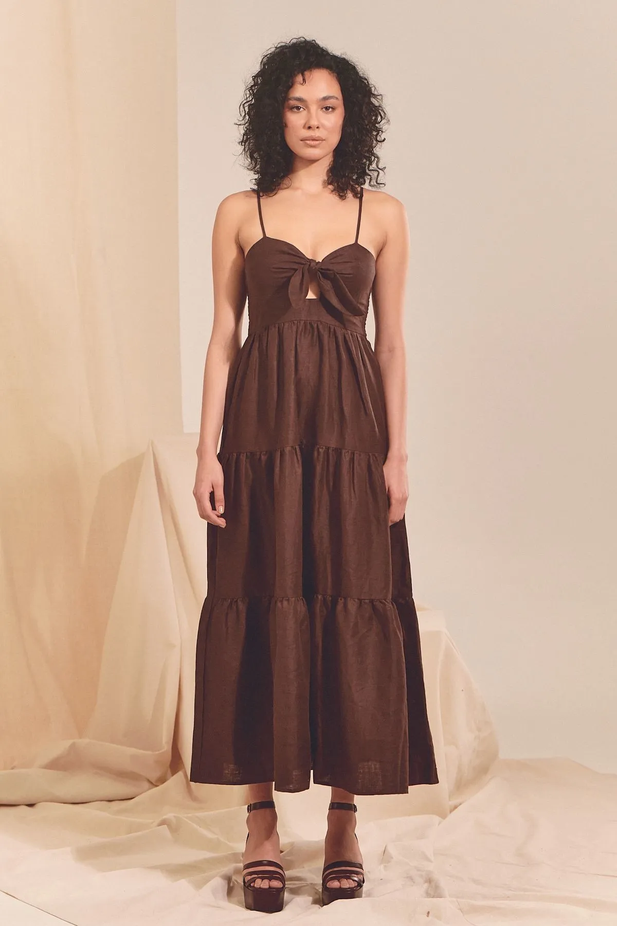 Vestido Lino Chocolate Bambi Maxi