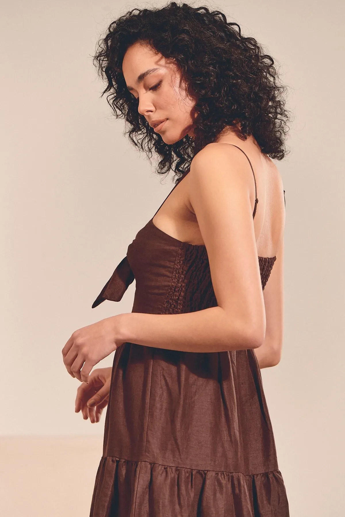 Vestido Lino Chocolate Bambi Maxi