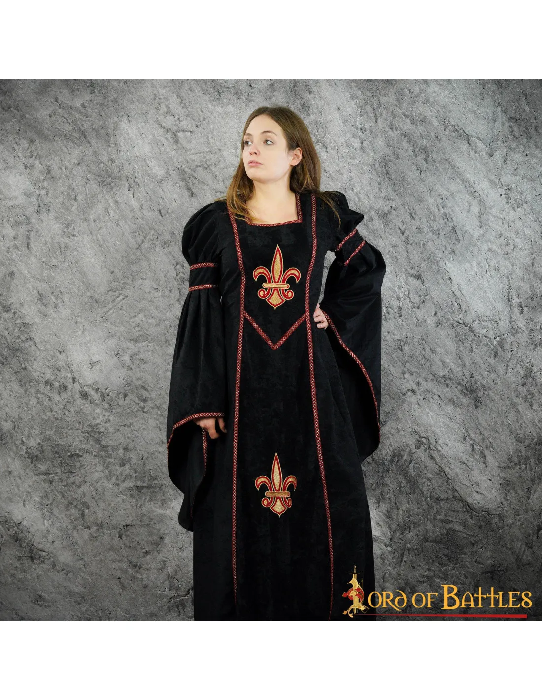 Vestido medieval diseño flor de lis, modelo Blanca