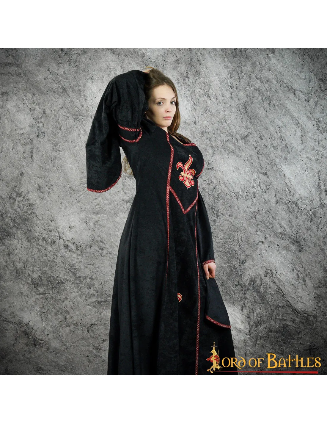 Vestido medieval diseño flor de lis, modelo Blanca