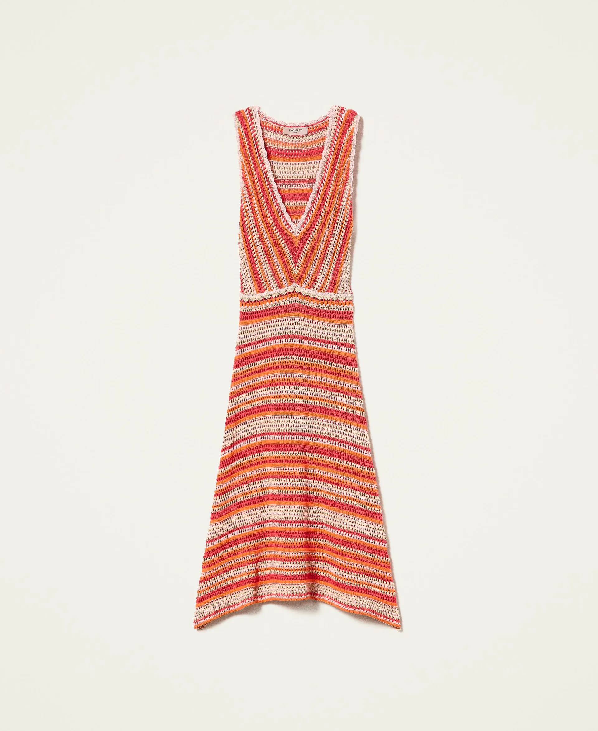 Vestido midi de punto de ganchillo multicolor