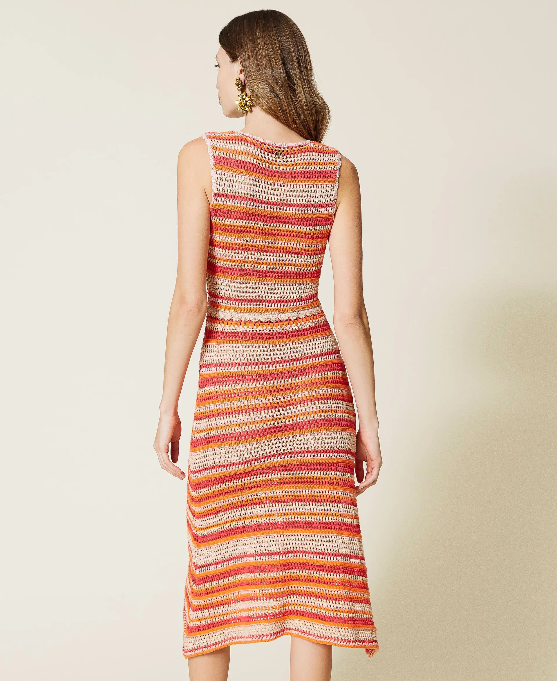 Vestido midi de punto de ganchillo multicolor