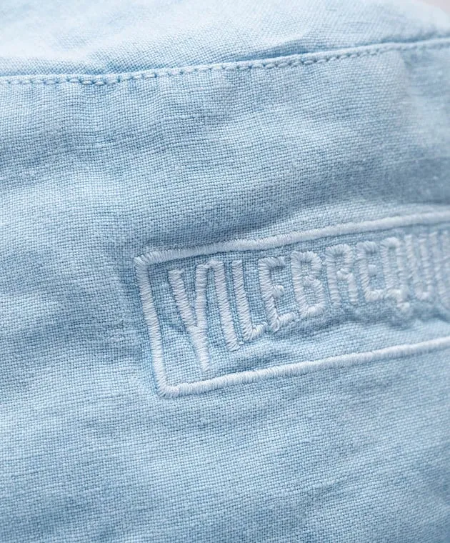 Vilebrequin Blue linen panama with logo embroidery