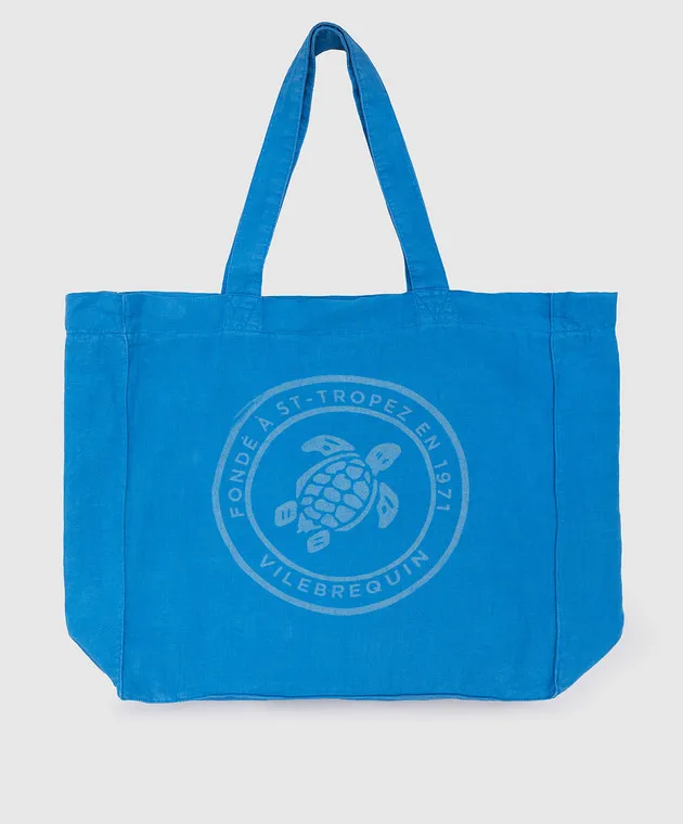 Vilebrequin Turtle Mineral Dye blue linen beach bag