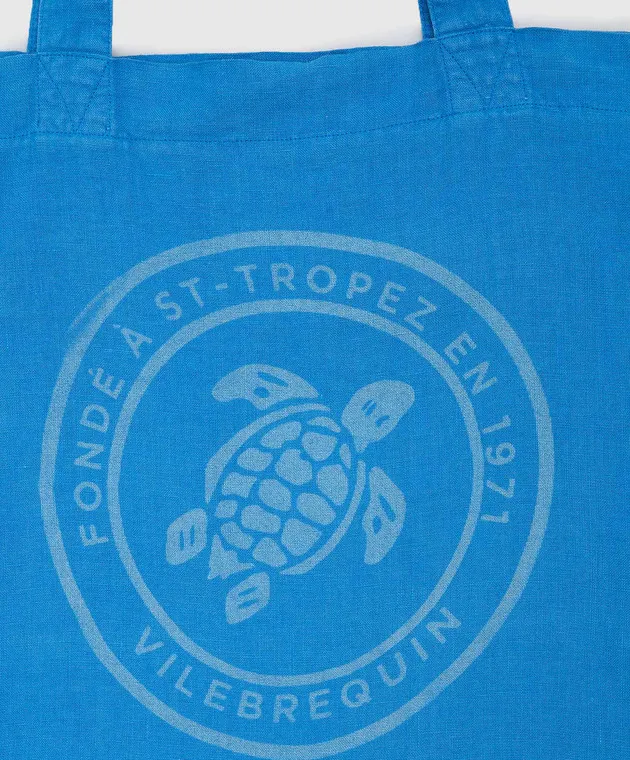 Vilebrequin Turtle Mineral Dye blue linen beach bag