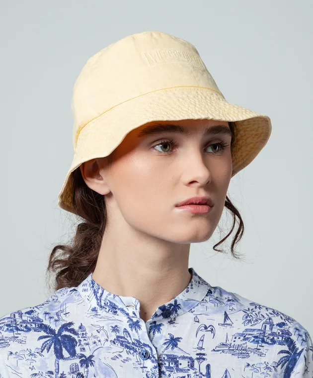 Vilebrequin Yellow linen panama with logo embroidery