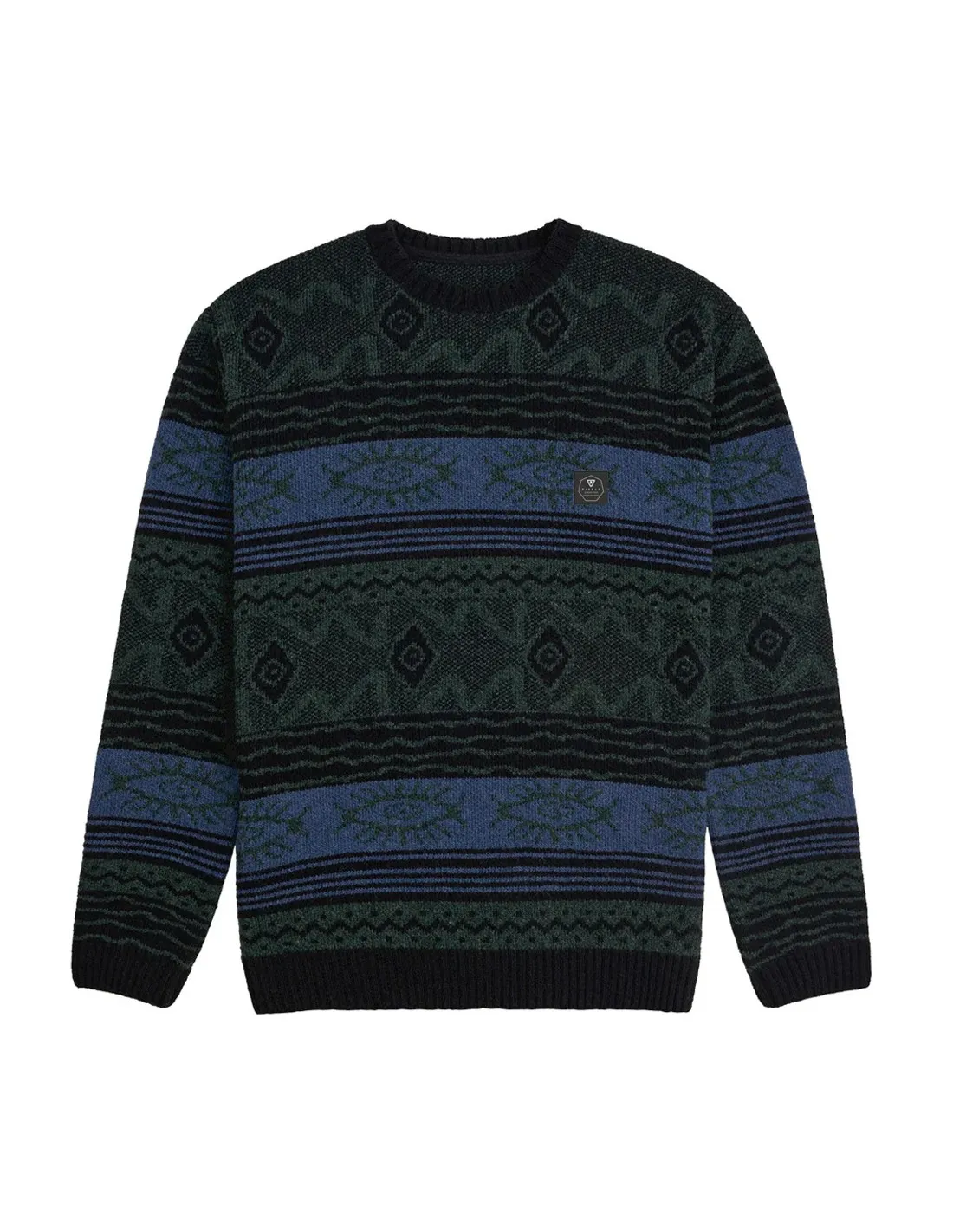 VISSLA BLUR JACQUARD CREW SWEATER BLACK