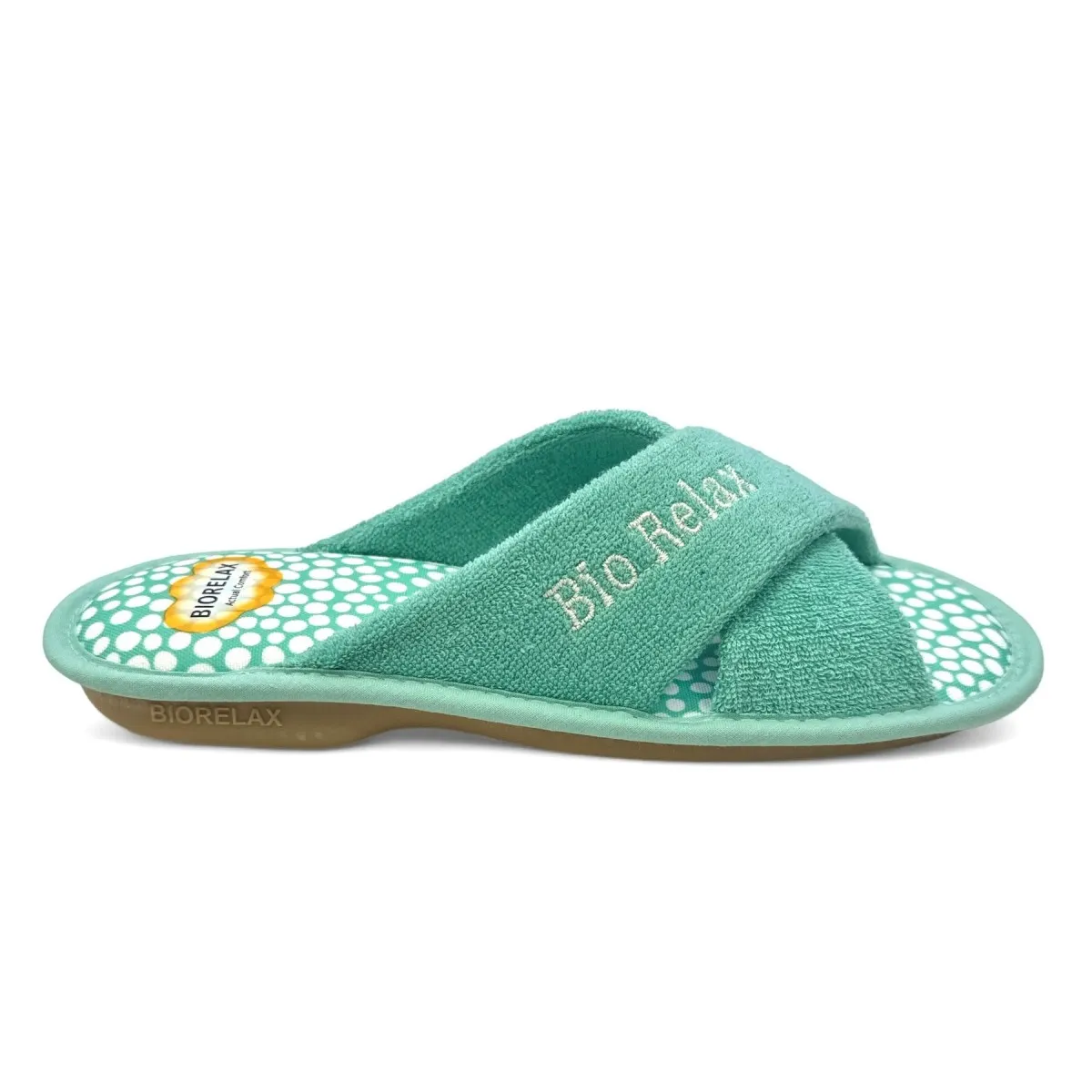 Zapatilla de casa Biorelax mujer abierta rizo verde acolchada Bio4092