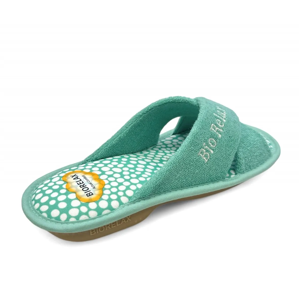 Zapatilla de casa Biorelax mujer abierta rizo verde acolchada Bio4092