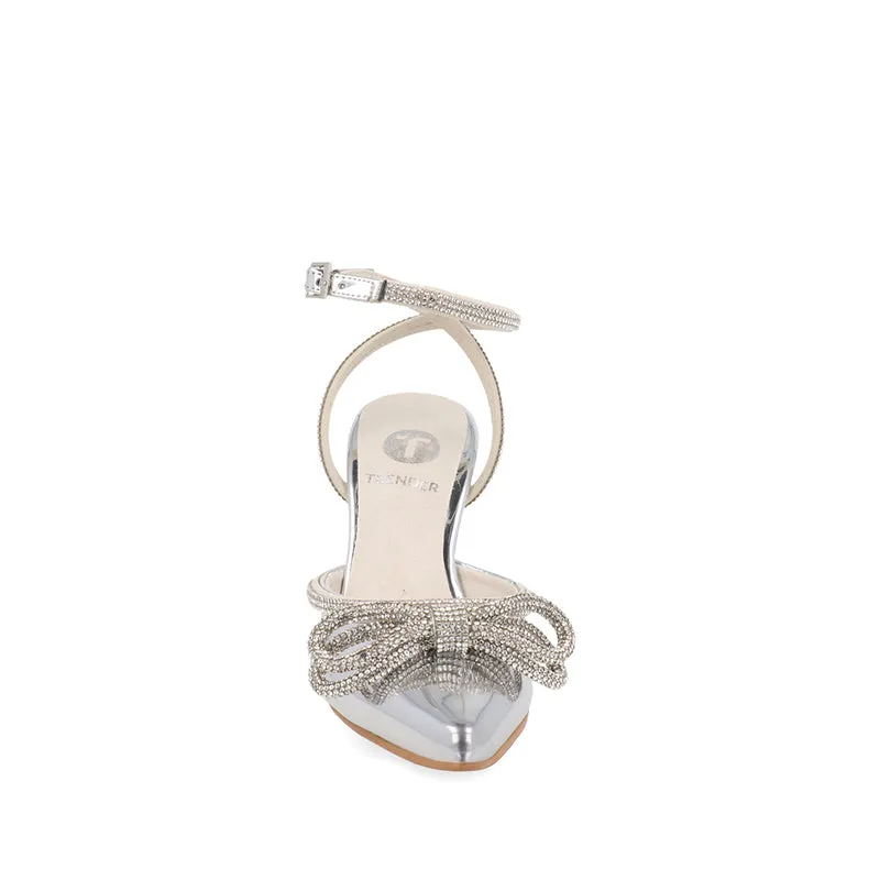 Zapatilla Vestir Trender color Plata con Moño para Mujer