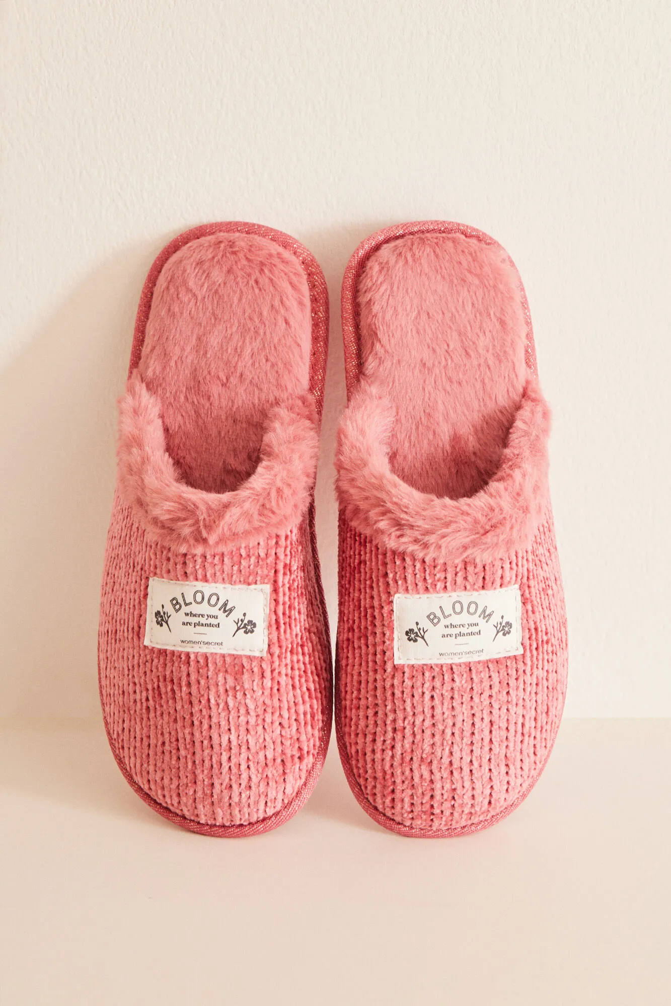 Zapatillas casa chenilla rosa