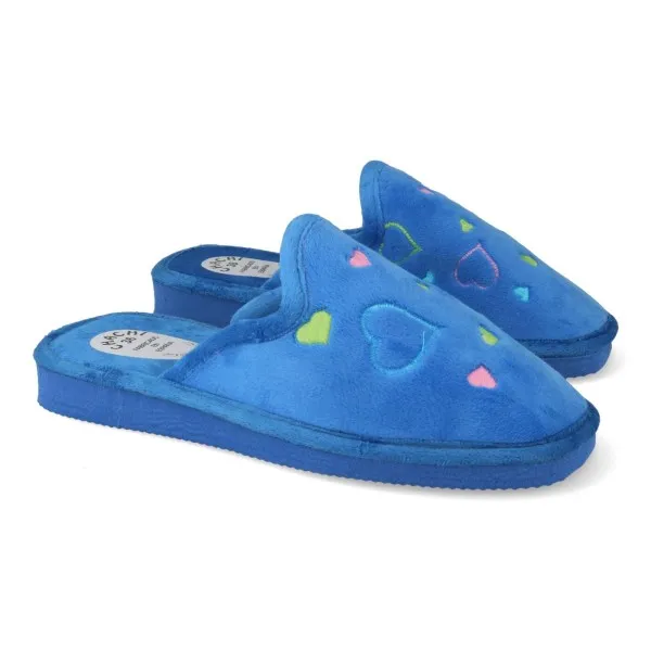 ZAPATILLAS DE CASA ABIERTA MUJER MOD. CORAZON AZUL