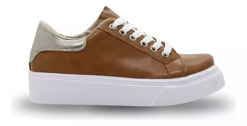 Zapatillas De Dama Bajas Livianas Moda Urbana Marron Art-110