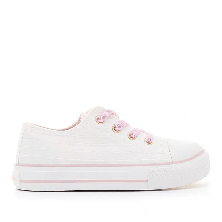 Zapatillas lona Chika 10 bajas blancas con detalles rosas
