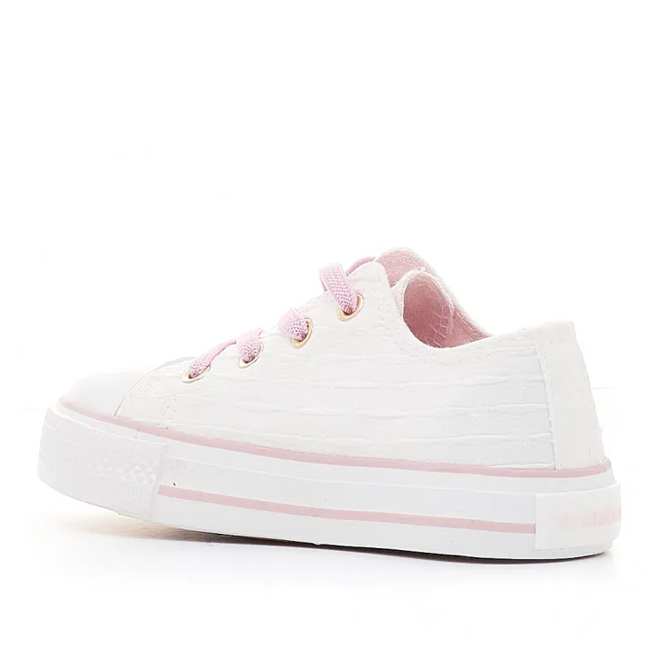 Zapatillas lona Chika 10 bajas blancas con detalles rosas