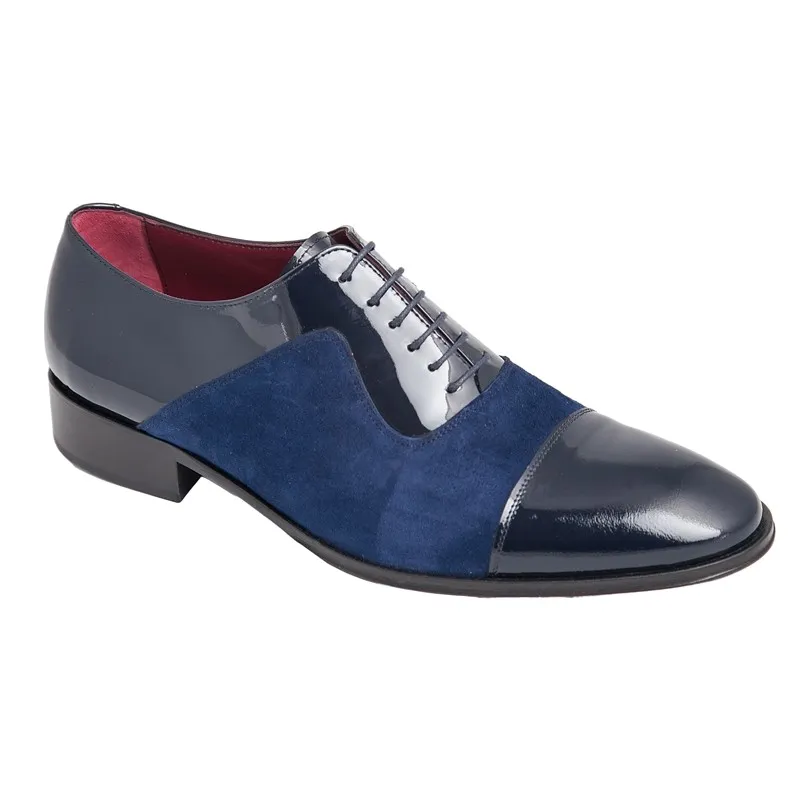 Zapato de vestir Elegante Hombre sección de Caballero en Piel Charol y Ante color Azul