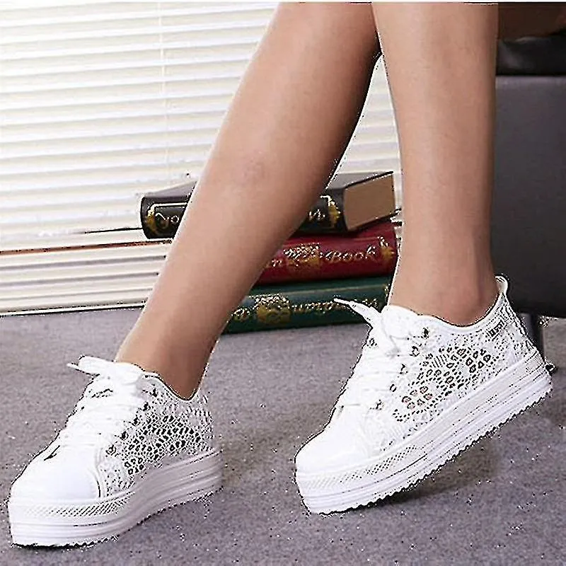 Zapatos blancos casuales de verano para mujeres Encaje de lona Hollow Breathable Zapatos deportivos para mujer